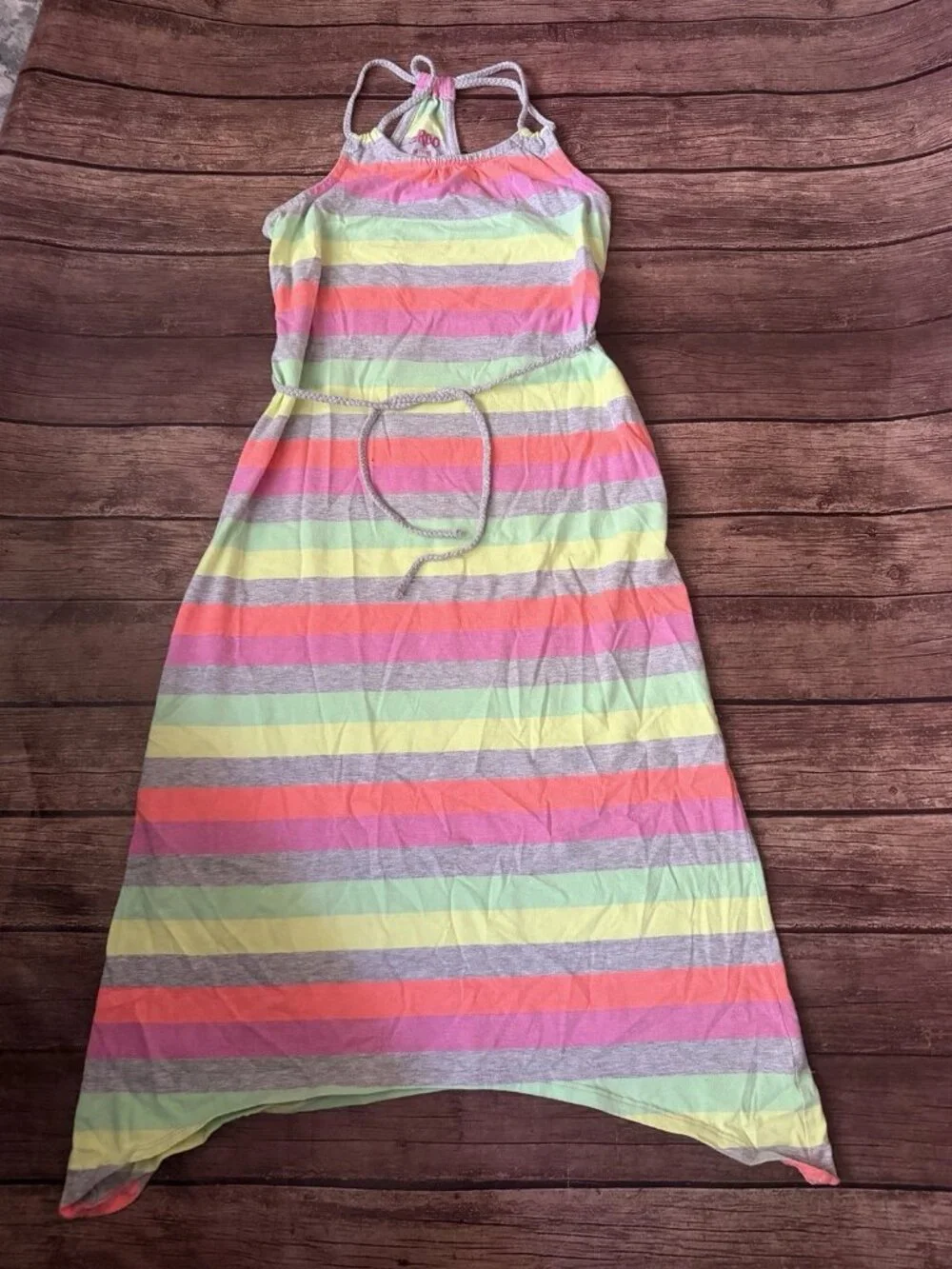 Girl’s Circo Neon Grey Striped Sundress Dress M 7/8